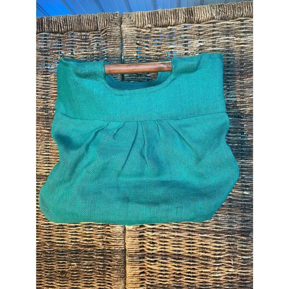 Green Boho Burlap Satchel/Handbag-NWOT
